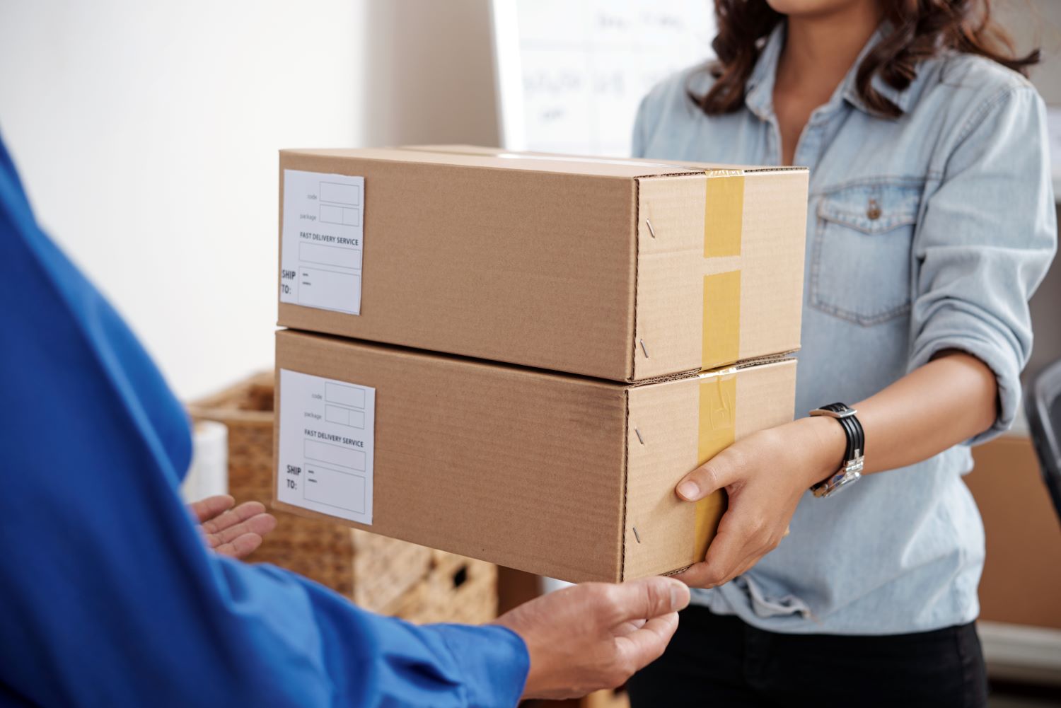 Women handing off packages