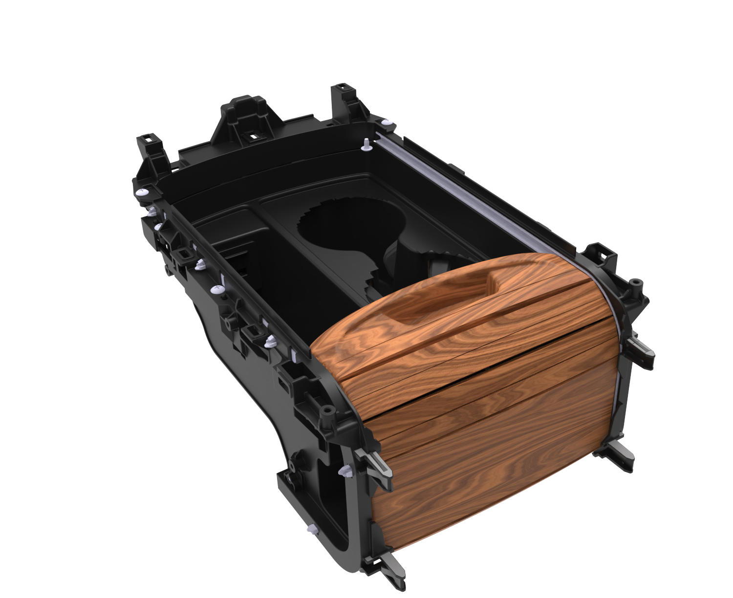 Kinematic Componets, Motion control devices, Interior trim kinematics, Concealed storage mechanisms, Variable-size cupholders, Positionable sun visors, Injection-molded moving components, Controlled movement assemblies, Ergonomic motion systems, Plastic gear dampers, Automotive interior kinematics